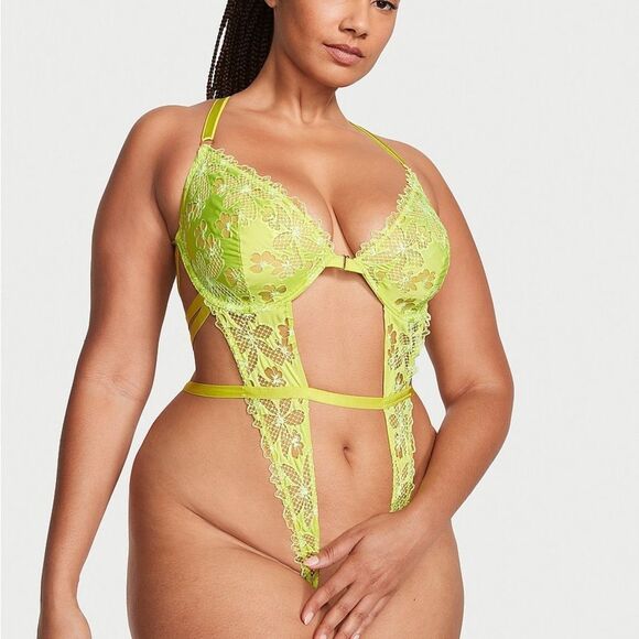 Victoria’s Secret VS Tease Floral‎ Embroidery Unlined Crotchless Teddy size XL - Picture 2 of 6